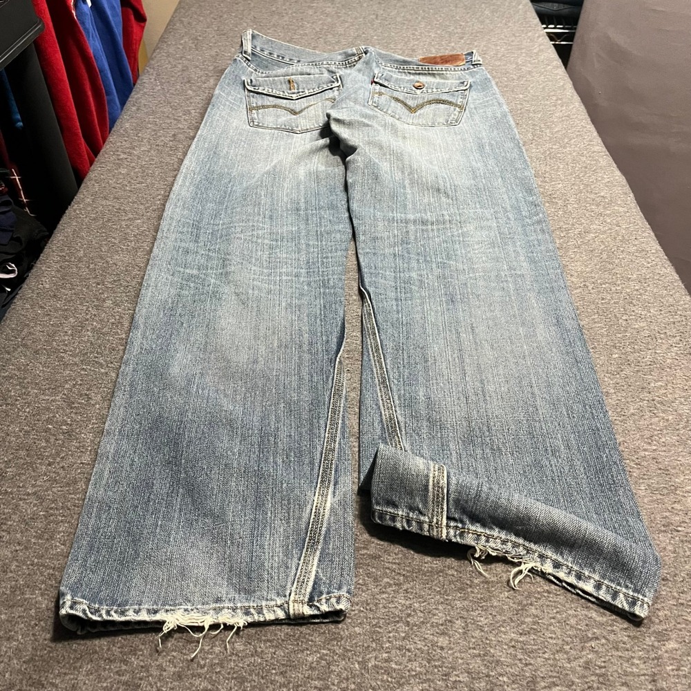 Levis Slim Straight Jeans Mens 34x34 Light Wash Blue Denim Flap Pocket W34 L34